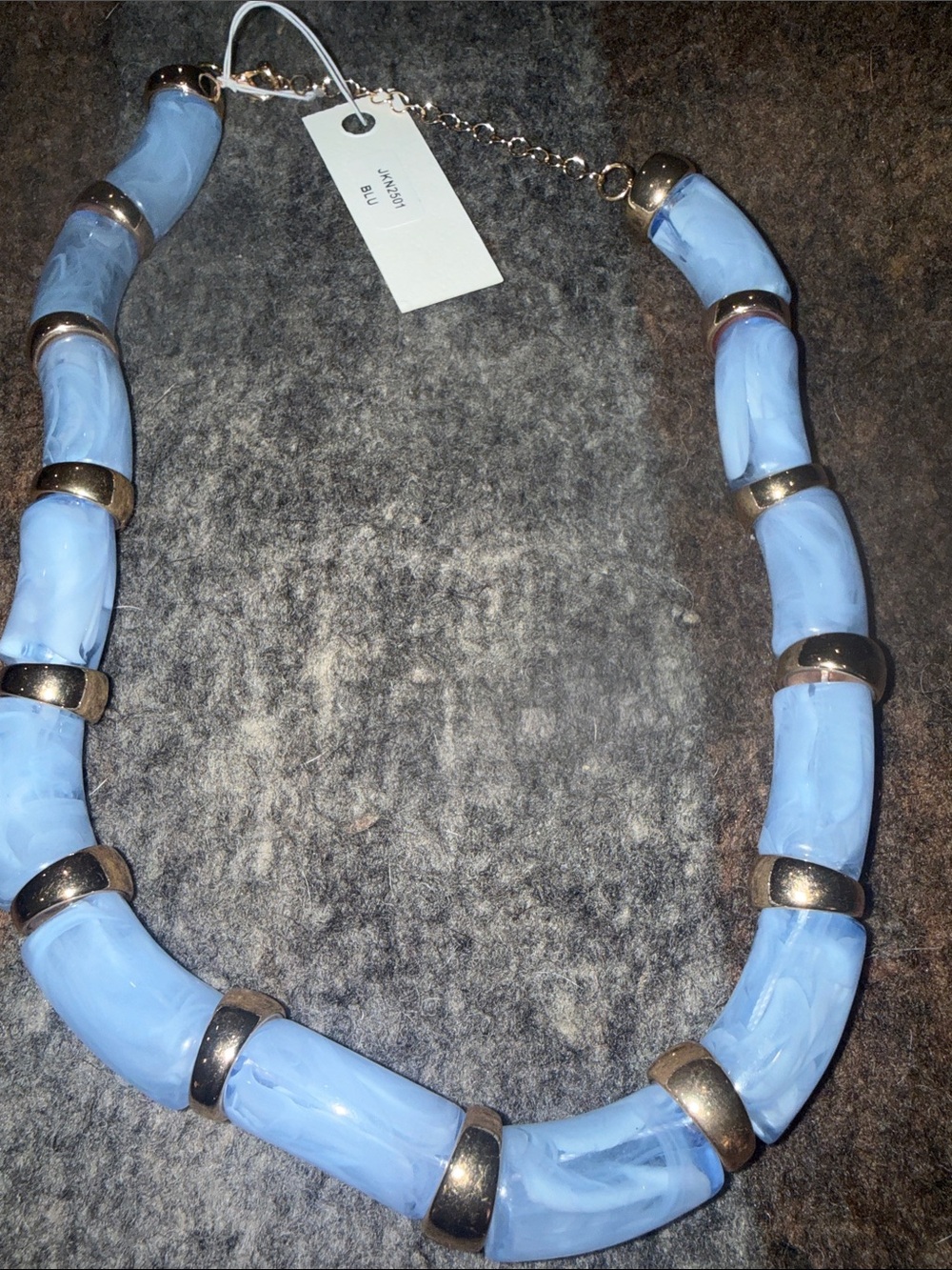 Blue Resin Tube Necklace with Silver Accents - Women Jewelry